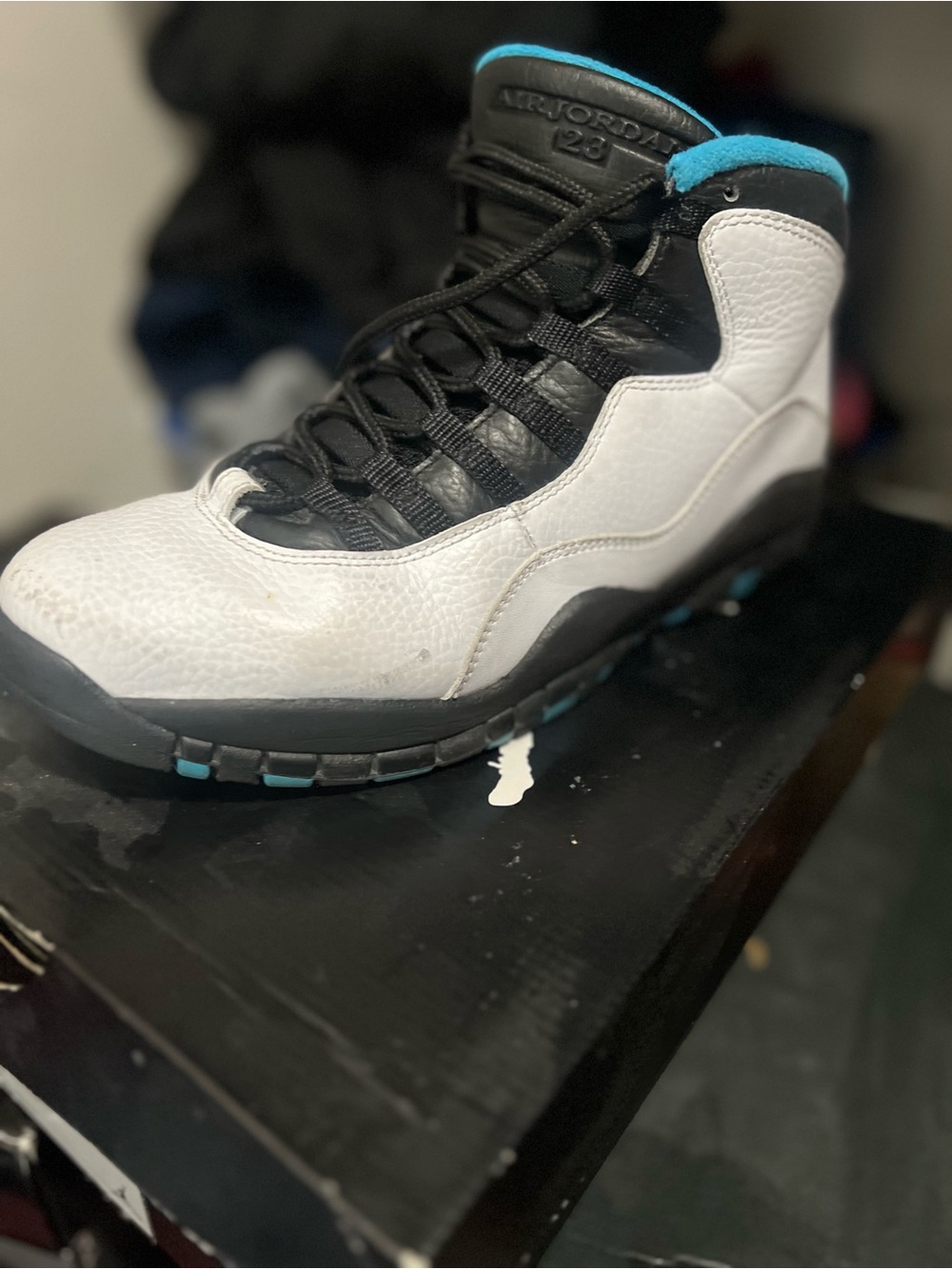 Jordan Retro 10 White and Black High-Top Sneakers with Teal Accents - Picture 2 of 4